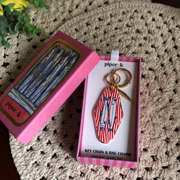 Piper K Red and Blue SARDINE Key Chain & Bag Charm - Picture 1 of 6